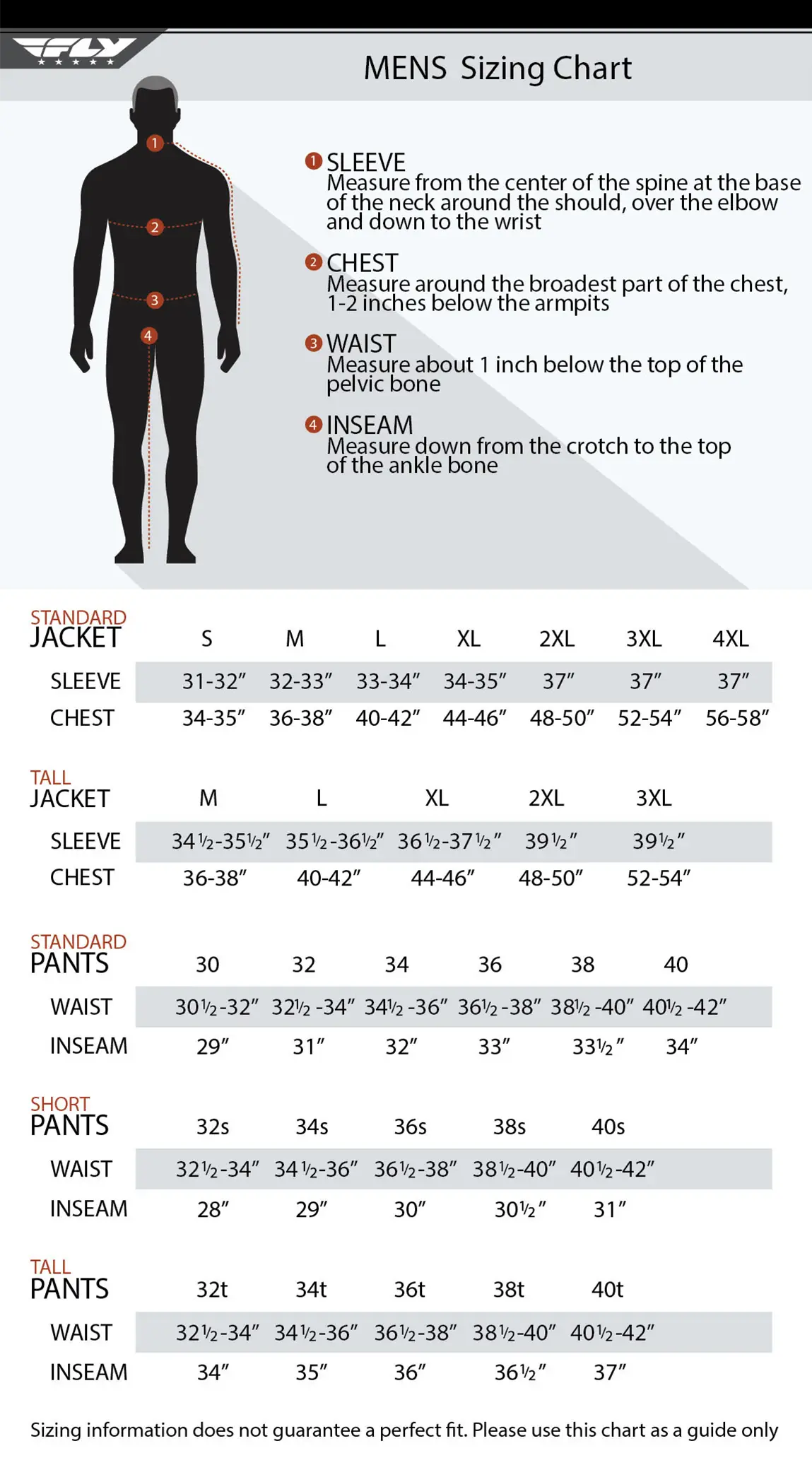 Guía de tallas Equipación FLY