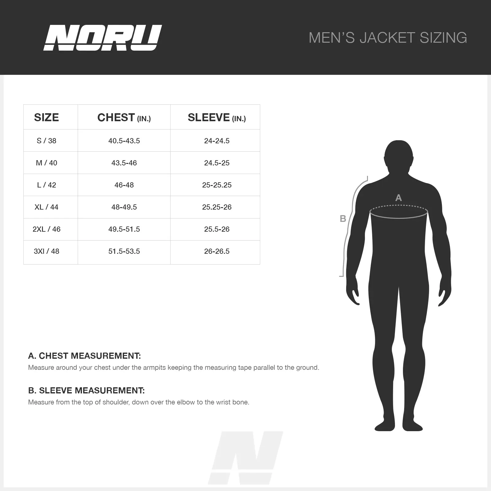 Guía de talla chaquetas Noru