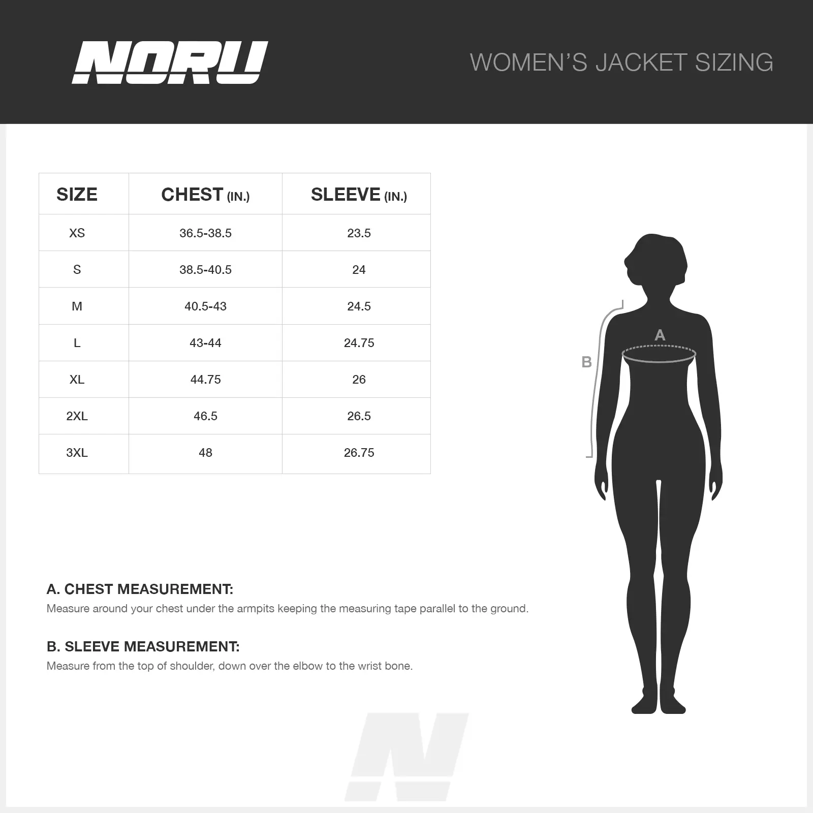 Guía de tallas chaquetas NORU mujer